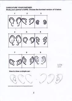 the instructions for how to draw ear shapes and their corresponding parts are shown in this diagram