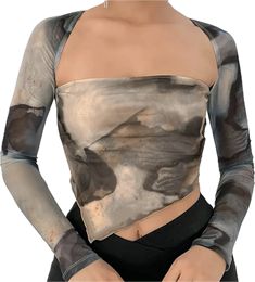 Going Out Crop Tops, Tops Fall Outfits, Elegante Y Chic, Asymmetrical Hem Top, Mesh Crop Top, Women's Tie, Tie Dye Long Sleeve, Cropped Tops, Womens Tie