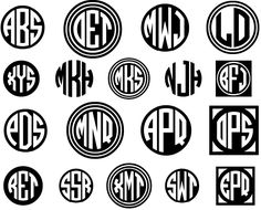 black and white monograms with the initials in each letter, on a white background