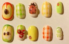 Cute Core Nails, Apple Nails Design, Pie Nails, Picnic Nails, Quirky Nail Art, Apple Nails, Winter Nail Art Designs, Cool Nails, Designs For Short Nails