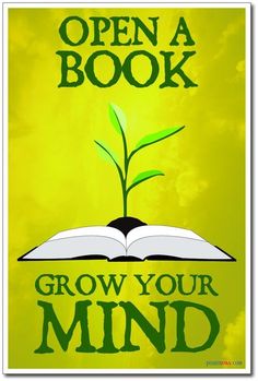 an open book with a plant growing out of it and the words grow your mind