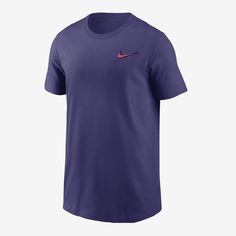 Gear up for two weeks of some of the world’s best hard-court tennis in this classic Nike tee. Purple Athleisure T-shirt For Sports, Cotton Short Sleeve T-shirt For Tennis, Purple Sports T-shirt With Logo Print, Sports Purple T-shirt With Logo Print, Purple Moisture-wicking T-shirt For Sports, Nike Purple Crew Neck T-shirt, Athleisure Short Sleeve Tennis T-shirt, Short Sleeve Athleisure Tennis T-shirt, Casual Moisture-wicking Tennis T-shirt