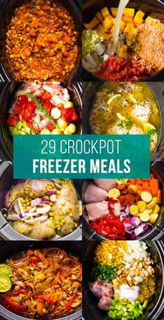 the meal is prepared and ready to be eaten with text overlay that reads 29 crockpot freeze meals