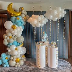 balloons and decorations are on display at a party