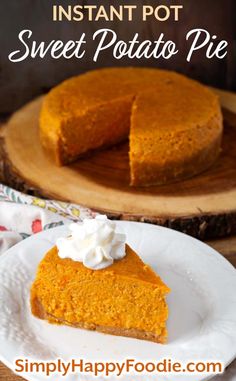 a slice of sweet potato pie on a white plate