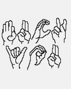 a cross stitch pattern with hands and fingers