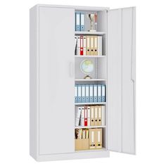 a white cabinet with files and folders in it