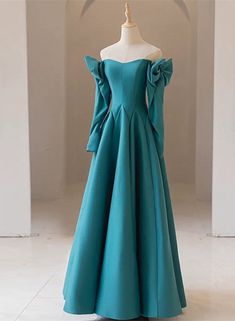 Teal Blue Long Sleeves with Bow A-line Sweetheart Prom Dress Outfits For Girls Teal Wedding Dress, Prom Dress Teal, Blue Evening Dress, Marine Uniform, Long Sleeve Prom, Corset Dress Prom, Mother Wedding Dress, Sweetheart Prom Dress, Blue Evening Dresses