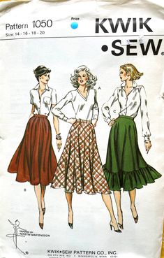 two women's skirts with ruffled hems are shown in this sewing pattern