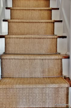 a set of stairs with wicker steps