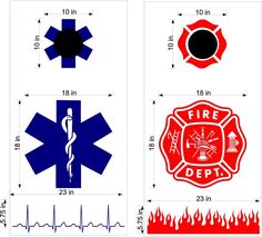 four different fire and rescue symbols are shown