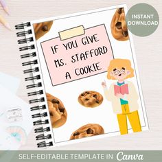 Celebrate the extraordinary teachers with our "If You Give Your Teacher A Cookie" Canva template! This whimsical design captures the essence of gratitude and appreciation, perfect for creating heartfelt thank-you notes or personalized gifts that will touch their hearts. Customize easily with Canva to add your teacher's name, photos and much more, ensuring a unique and meaningful tribute that they'll cherish forever. Whether for end-of-year gifts or just because, show your gratitude in a way that's as sweet as a freshly baked cookie! IMPORTANT NOTES:  ◾ No physical products will be shipped. THIS IS A DIGITAL DOWNLOAD.  ◾ If you are printing at home, please use quality paper for best results. Print colors and quality may vary depending on screen resolution and your settings. WHAT YOU GET:  ☑ Cookie Teacher Appreciation, Creative Teachers Gifts, End Of Year Teacher Gifts, Unique Teacher Appreciation Gifts, Teacher Holiday Gifts, Teacher Treats, Teacher Birthday Gifts, Gifts Book, Teacher Birthday