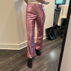 Pink Metallic Straight Leg Pants, Never Worn But Idea Was For Halloween Costume. Elastic Waist Pink Metallic Pants, Metallic Pants, Pink Metallic, Straight Leg Pants, Leg Pants, Halloween Costume, Pant Jumpsuit, Pink Ladies, Elastic Waist