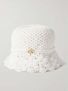 VALENTINO GARAVANI Embellished crocheted bucket hat | NET-A-PORTER Chanel Bucket Hat, Crocheted Bucket Hat, Chanel Loafers, Designer Hair Accessories, Eyewear Shop, Hat Scarf, Summer Accessories, Ski Wear, Hat Hairstyles