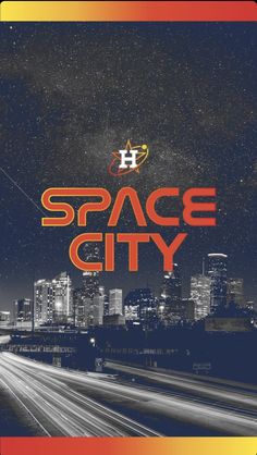 an advertisement for space city with the word h on it