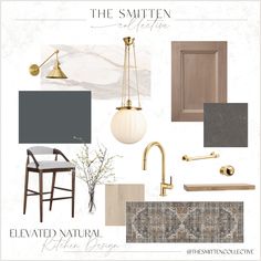 the interior design board is shown with various items