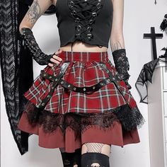 Bring some punky and goth glamorous style to your wardrobe with the double layer lace lolita pleated skirt, a lovely piece of clothes that will win over everyone's hearts and make it so that no one can resist glancing at you twice! Plus, this pleated skirt also features the famous and well-beloved Scottish design, coming with a double layer pattern and beautiful black lace to make it an instant favorite in your closet! Specifications To check the product compatibility along with other features, Fitted Harajuku Style Red Skirt, Fitted Red Harajuku Style Skirt, Fitted Red Harajuku Skirt, Gothic Pleated Skirt For Alternative Fashion, Red Mini Skirt For Alternative Fashion, Rock Style Pleated Mini Skirt For Alternative Fashion, Harajuku Style Skirt For Halloween Cosplay, Red Mini Skirt For Cosplay, Emo Mini Skirt For Halloween Cosplay