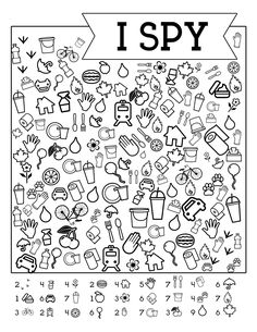 a coloring page with the words i spy in black and white