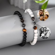 ❤️Introducing the Personalized Photo Projection Bracelet - a unique and sentimental accessory designed for both men and women. Crafted with natural stone beads, this bracelet combines style and personalization in one stunning piece. ❤️With this bracelet, you have the opportunity to customize it with your cherished photos. Whether it's a memorable moment, a loved one's picture, or a meaningful image, this bracelet allows you to carry it with you wherever you go. ❤️Choose from a variety of styles to suit your taste and preferences. Each bead is carefully selected to ensure its quality and authenticity, making every bracelet a one-of-a-kind piece. The adjustable design ensures a perfect fit for any wrist size, providing comfort and flexibility. ❤️This personalized photo projection bracelet ma Photo Projection Bracelet, Father Birthday Gifts, Bracelet Christmas, Memorial Bracelet, Christmas Gifts For Girlfriend, Picture Gifts, Cadeau Photo, Christmas Bracelet, Boyfriend Anniversary Gifts