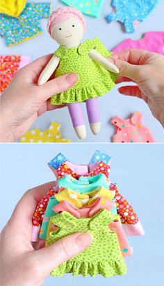 Easy DIY Sewing Project: Make Four Mini Rag Dolls With Clothes Beginning Sewing Projects Clothes, Dolls Handmade Diy, Diy Rag Dolls, Doll Making Patterns, Doll Making Cloth, Softie Pattern, Homemade Dolls, Cloth Dolls Handmade, Sewing Stuffed Animals