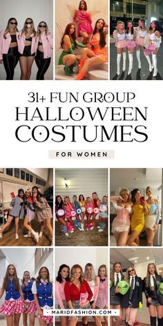 a collage of photos with the words,'fun group halloween costumes for women '