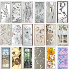 many different types of doors and windows with decorative designs on the front, side, and back panels