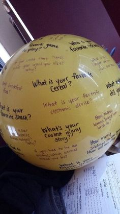 a yellow balloon with words written on it