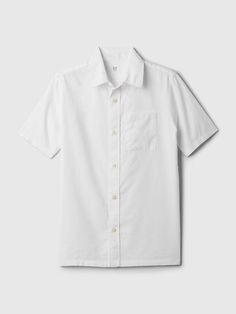 Kids Linen-Cotton Shirt | Gap Unstructured Solid Camp Shirt For Summer, White Unstructured Casual Camp Shirt, Classic Solid Camp Shirt For Summer, White Summer Shirt With Pockets, Solid Cotton Camp Shirt For Summer, Summer Cotton Camp Shirt In Solid Color, Gap Linen Summer Shirt, White Linen Camp Shirt For Spring, Summer Cotton Camp Shirt