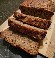 sliced banana bread sitting on top of a cutting board