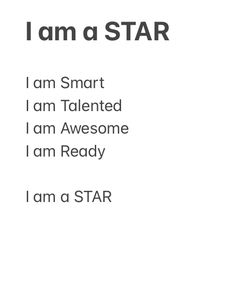 the words i am a star are written in black and white on a white background