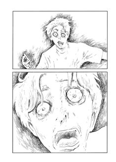 an image of a comic strip with two faces and one face being drawn in black ink