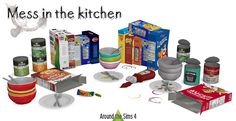 an assortment of kitchen items are arranged in a circle with the words mess in the kitchen