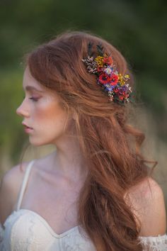 Folk flower hair comb The product is made of artificial, fabric, dried and preserved flowers, grass, leaves, and other trinkets used for arranging :) Photo: Michaela Durisova photography Model: Tamara L. Can be combined with: - this matching hair comb (small version): https://www.etsy.com/uk/listing/1057318648/small-folk-wedding-flower-comb-bride-to?ref=shop_home_active_1 - this half wreath: https://www.etsy.com/uk/listing/1005732102/meadow-flower-half-wreath-bridal-hair?ref=shop_home_active_89& Slavic Wedding, Bridal Crafts, Wedding Flower Comb, Textile Flowers, Wedding Flower Hair, Folk Wedding, Wedding Hairstyles And Makeup, Flowers Crown, Hair Acessories