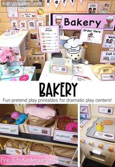 there are pictures of different activities in the playroom for children to learn how to bake