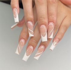 Girly Acrylic Nails, French Tip Acrylic Nails, White Nail Designs, White Nail, Acrylic Nails Coffin Short, Pink Acrylic Nails, Square Acrylic Nails, Luxury Nails, Short Acrylic Nails