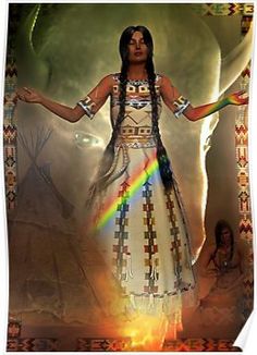 an image of a woman with her arms out in front of the sun and rainbow