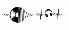 an audio wave with headphones on it and the word music written in black ink