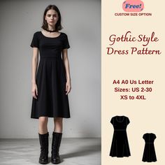 Gothic Style Summer Dress Sewing Pattern, Scoop Neck Dress, Witch Dress, Gothic Cosplay Dress, Medieval Cosplay dress pattern, XS-4XL US Sizes: 2, 4, 6, 8, 10, 12, 14, 16, 18, 20, 22, 24, 26, 28, 30 Standard Sizes: XS, S, M, L, XL, 2XL, 3XL, 4XL These patterns are suitable for A4, A0, and US Letter size papers. As soon as your payment is processed, you will automatically receive download links for the pattern files. *PLEASE NOTE that you will only be able to download the files from a computer; t Goth Dress Sewing Pattern, Goth Dress Pattern, Goth Sewing Patterns, Summer Dress Sewing Pattern, Summer Dress Sewing, Style Dress Patterns, Summer Dress Sewing Patterns, Dress Medieval, Gothic Cosplay