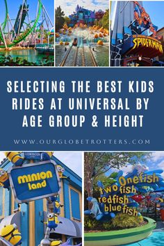 collage of images from universal theme park in orlando showing kids rides Orlando Theme Parks Travel Tips, Florida Family Vacation, Orlando Theme Parks, Orlando Travel, Universal Studios Florida, Disney Orlando, Universal Studios Orlando