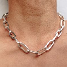 925 Sterling large chunky paperclip chain necklace. A stunning statement piece for both women and men, this style can be worn casual or dressy. Choose a choker style length or adorn as a layering piece. Chain Length 16 inches / 40.6 cm 18 inches / 45.7 cm 23.5 inches / 60 cm 31.5 inches / 80 cm Every piece is handcrafted in Bali and made with Intention, Love, and Soul so that it can be felt by its wearer and ultimately change our energy and lives in a positive way. Each with its own story of ins Men Choker, Chains Aesthetic, Chain Link Necklace Silver, Choker Chain, Chunky Chain Necklaces, Trombone, Chain Choker Necklace, Silver Chain Necklace, Chain Link Necklace