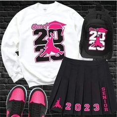 Senior Szn Set; Custom Senior Sweatshirt; Senior Skirt Set; Senior Sweatshirt and Skirt Custom Sweatshirt and Skirt set can be customized for any occasion. It can come in any color combination Available in all colors.  We can provide a custom sweater and skirt set for toddlers, kindergarten graduates, high school graduates, college graduate, senior portraits or birthday photoshoot. Let us know what you are desiring and we can accommodate you. Please note: Size Chart: (Waist Inches) XS- 27-27.8 inches S-29-29.5 inches M-30-31.5 inches L- 32-32.6 inches XL- 33.86 inches 2XL- 35-41inches(stretchy, purchase plus size listing) 3XL- 36-43 inches(stretchy, purchase plus size listing) Sweatshirt is a unisex sweatshirt. I would advise that you size down for female if you would like it to be fitted Senior Sweatshirts, Grad Outfits, Senior Photo Outfits, Senior Shirts, Graduation Cap Designs, Cute Birthday Outfits, Senior Picture Outfits, Senior Graduation, Class Of 2023