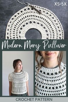 the crochet pattern is shown for this modern mary pullover