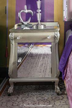 DIY Mirrored Nightstand (A Gorgeous Glam Bedside Table) Mirror Nightstands, Beautiful Bedside Tables, Diy Nightstand