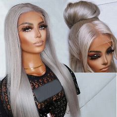 Natural Hair Wigs, Grey Wig, Synthetic Lace Wigs, Colored Wigs, Straight Lace Front Wigs, Brown To Blonde, Frontal Wig, Synthetic Lace Front Wigs, Blonde Color