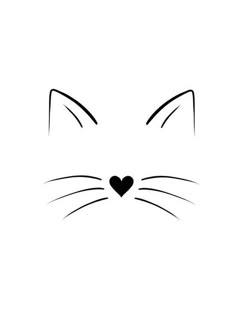 a black and white cat's face with a heart in its eyes on a white background