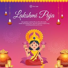 Happy lakshmi puja indian religious fest... | Premium Vector #Freepik #vector #goddess-lakshmi #laxmi-puja #festival-design #lakshmi Lakshmi Puja Creative Ads, Festival Banner Design, Diwali Gods, Lakshmi Puja, Laxmi Puja, Festival Banner, Diwali Poster, Durga Images, Diwali Greetings