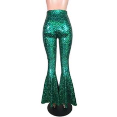 Holographic Green Mermaid Bell Bottoms High-Waisted style with 34" inseam Perfectly fitted and flattering to your body High-quality 4-way stretch holo spandex Handmade in the USA Made of stretchy metallic mermaid scale print in green - these high-waisted mermaid bell bottoms will fit you perfectly. They hug your hips and flare out at the feet. This color is stunning! The inseam is 34" (the mannequin is 5'8") and can be customized by specifying in the personalization box. Green Mermaid, Mermaid Scales, High Fashion Outfits, High Waist Fashion, Hug You, Bell Bottoms, High Fashion, Mermaid, Pants For Women