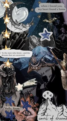 the collage is made up of many different things and has gold stars on them