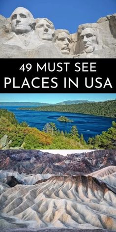 the mountains and lakes with text overlay that reads, 39 must see places in usa