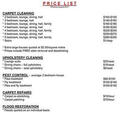 the price list for carpet cleaning